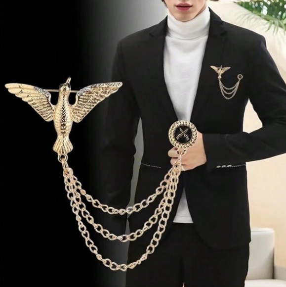 Unisex Vintage Dual Adornment Blazer Pin Brooch Gold Tone Topaz Stones Prong Set - Picture 6 of 7